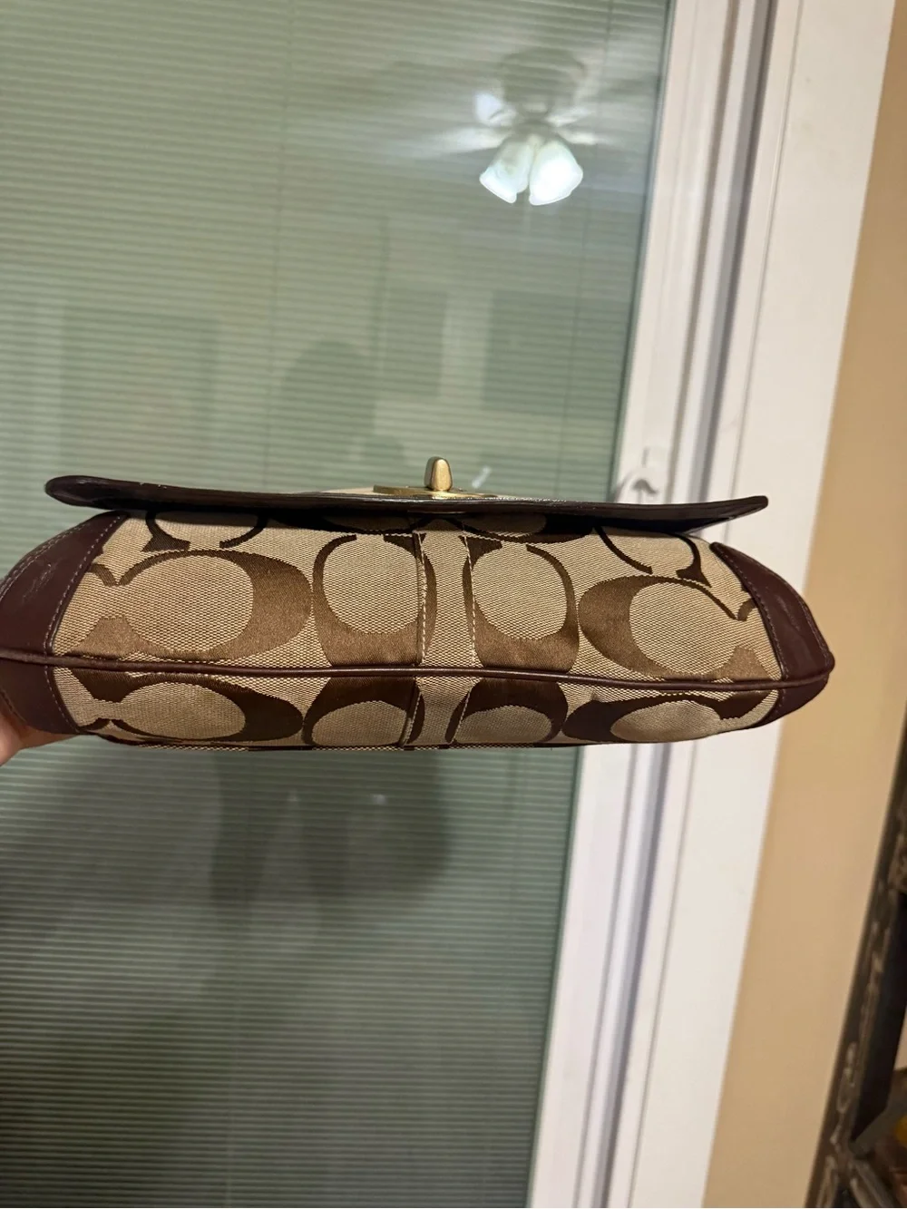 Coach Brown Signature Canvas Shoulder Bag with Gold Hardware